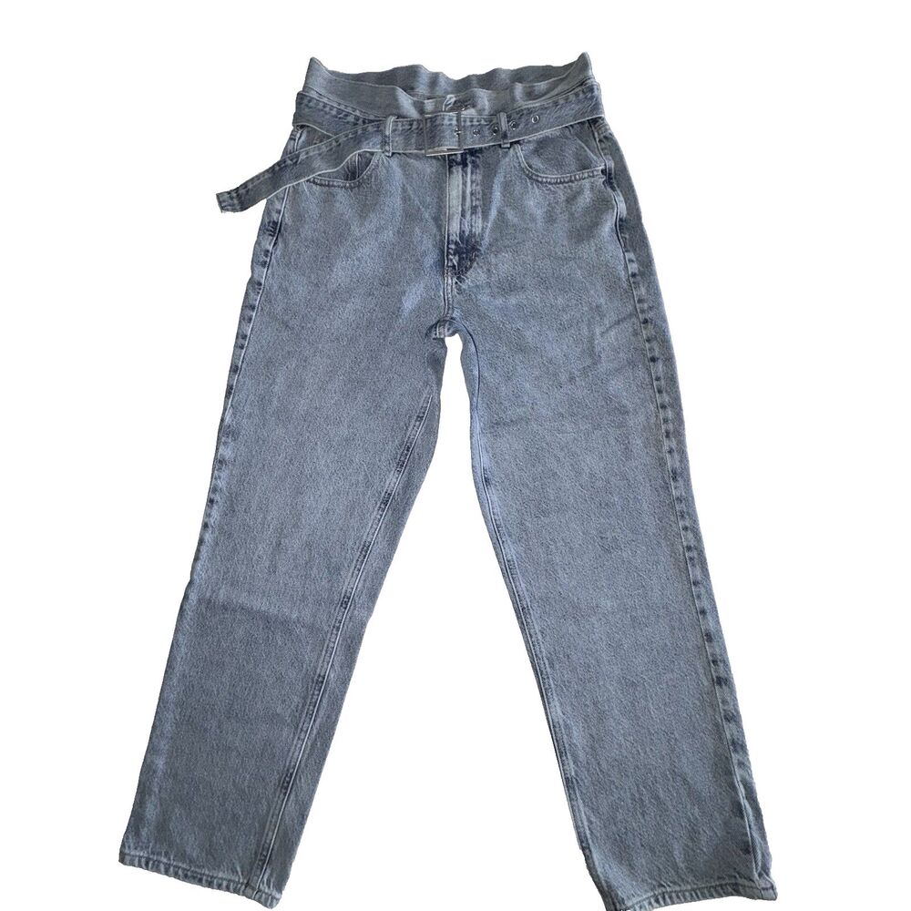 PacSun Light Wash Denim Mom Jeans High Waist Straight Belted Women's Size Medium